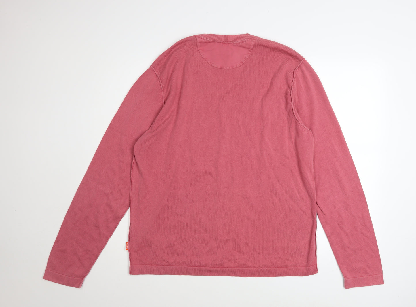 Hugo Boss Men's Pink Cotton V-Neck Jumper XL