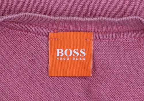 Hugo Boss Men's Pink Cotton V-Neck Jumper XL