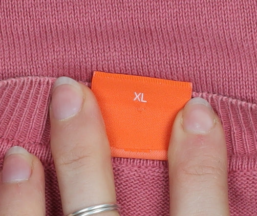 Hugo Boss Men's Pink Cotton V-Neck Jumper XL