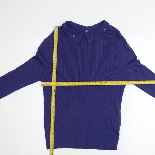 Next Women Blue Collared Knit Long Sleeve Jumper Size 14