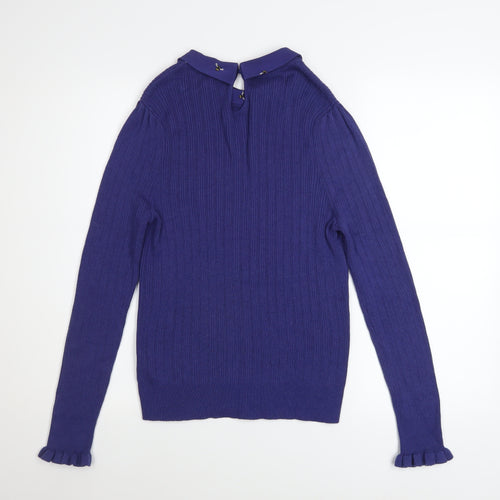Next Women Blue Collared Knit Long Sleeve Jumper Size 14