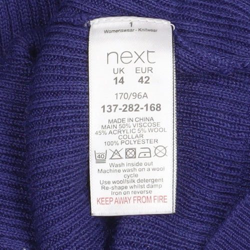 Next Women Blue Collared Knit Long Sleeve Jumper Size 14