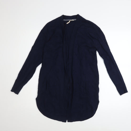 White Stuff Women's Blue Merino Wool Blend Long Sleeve Open Cardigan Size 10