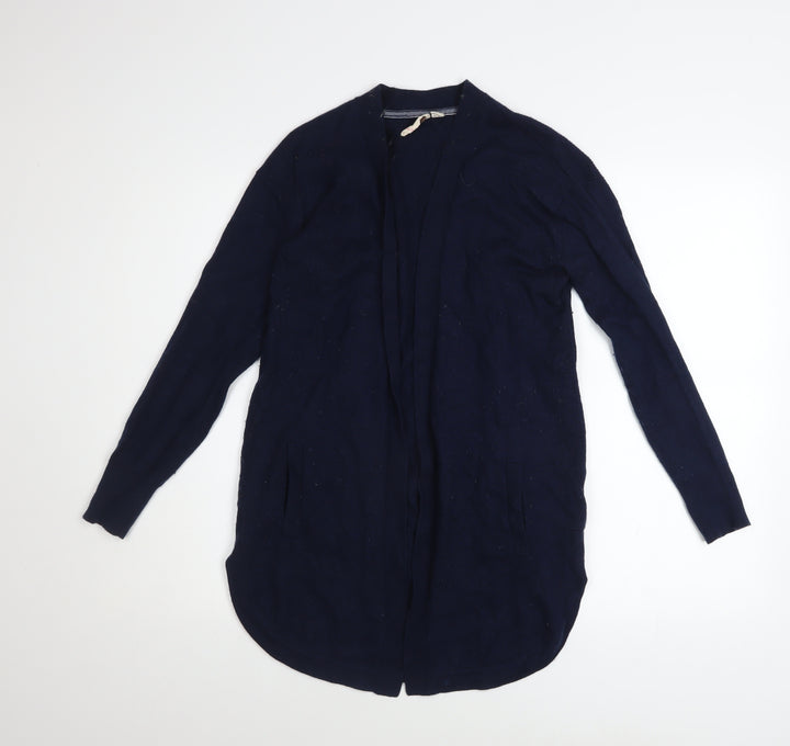 White Stuff Women's Blue Merino Wool Blend Long Sleeve Open Cardigan Size 10