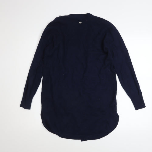 White Stuff Women's Blue Merino Wool Blend Long Sleeve Open Cardigan Size 10