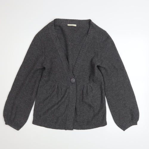 Marks and Spencer Women Grey Size 14 V-Neck Button Cardigan