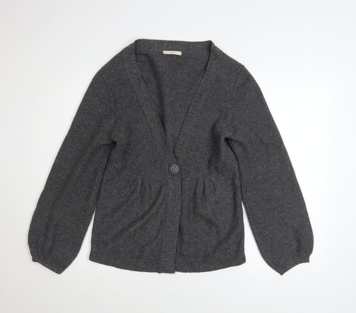 Marks and Spencer Women Grey Size 14 V-Neck Button Cardigan