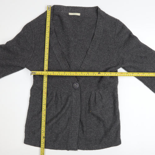 Marks and Spencer Women Grey Size 14 V-Neck Button Cardigan