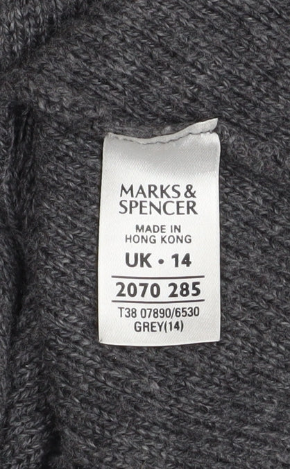 Marks and Spencer Women Grey Size 14 V-Neck Button Cardigan