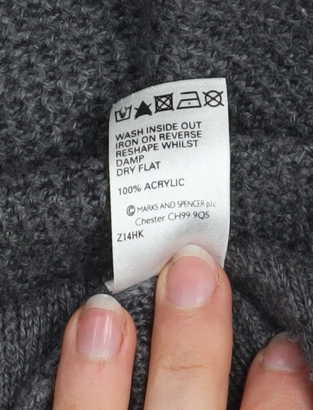 Marks and Spencer Women Grey Size 14 V-Neck Button Cardigan