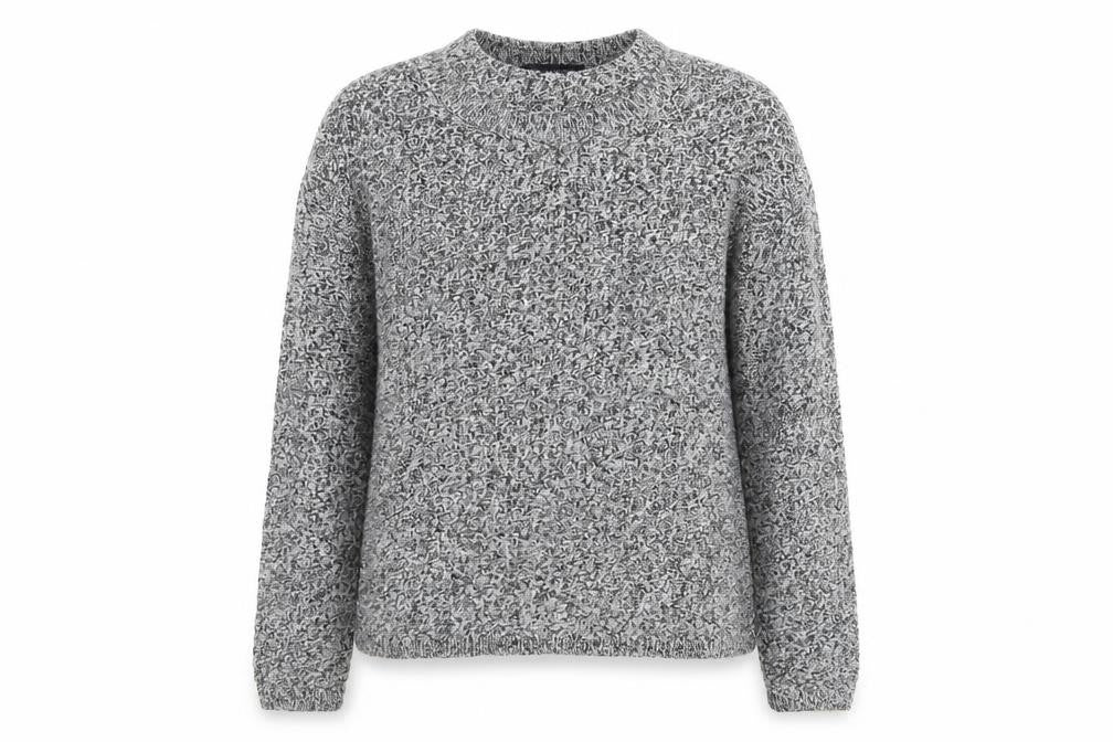Front view of Marks & Spencer women’s grey chunky knit crew neck jumper, size UK 10