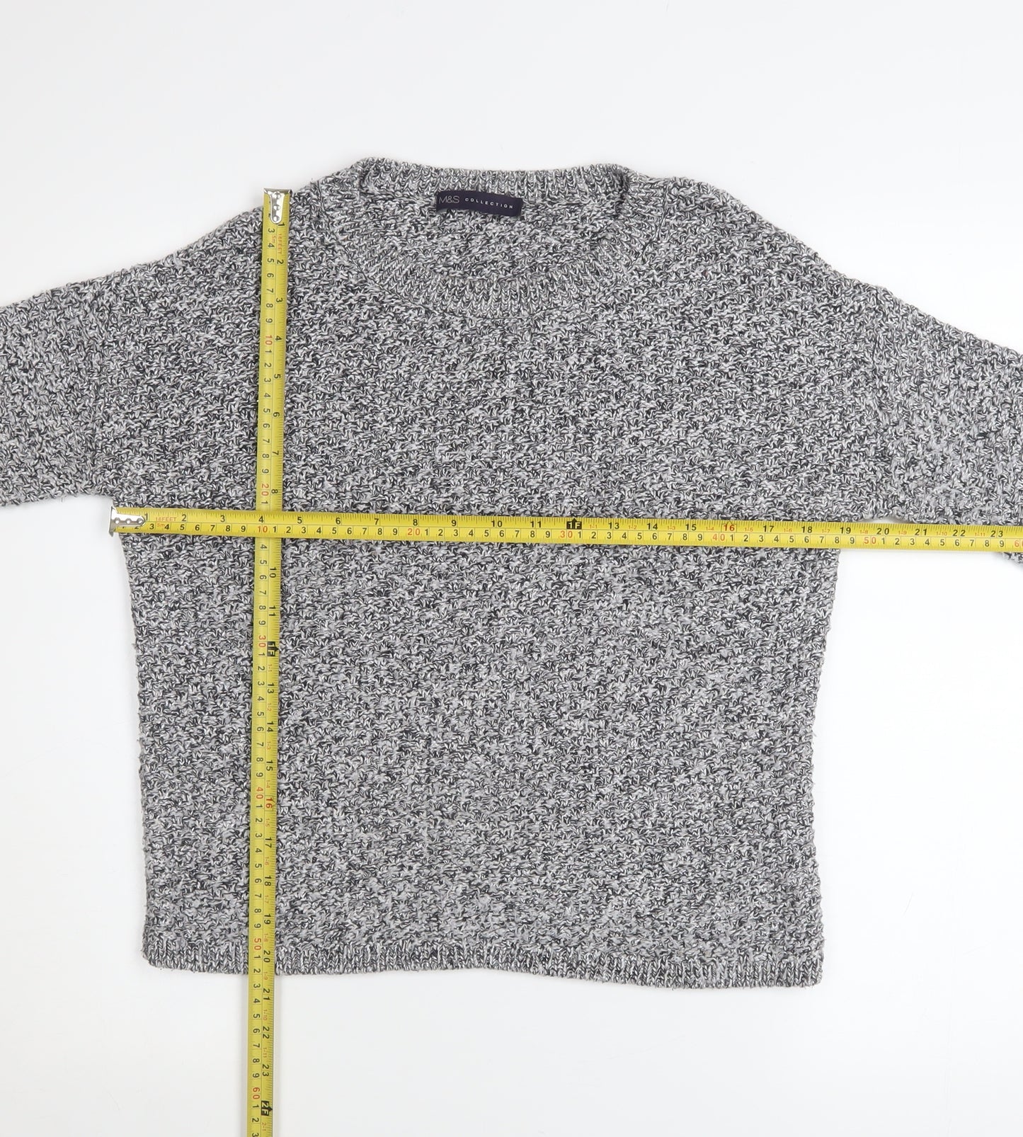 Marks and Spencer Womens Grey Chunky Knit Crew Neck Jumper Size 10