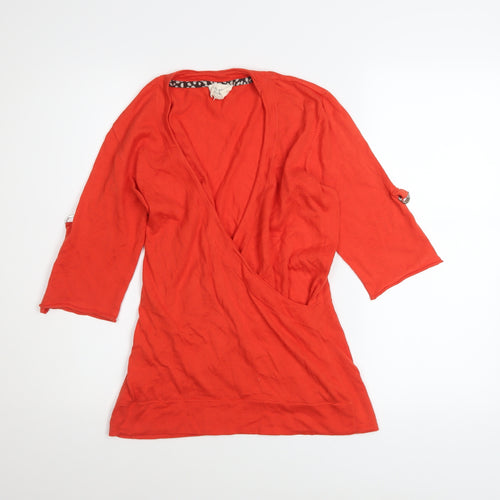 Laura Ashley Women’s Red Wrap Blouse UK 12 Cotton Jersey 3/4 Sleeve