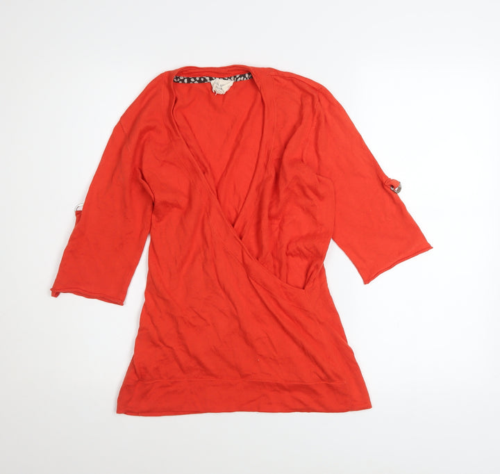 Laura Ashley Women’s Red Wrap Blouse UK 12 Cotton Jersey 3/4 Sleeve