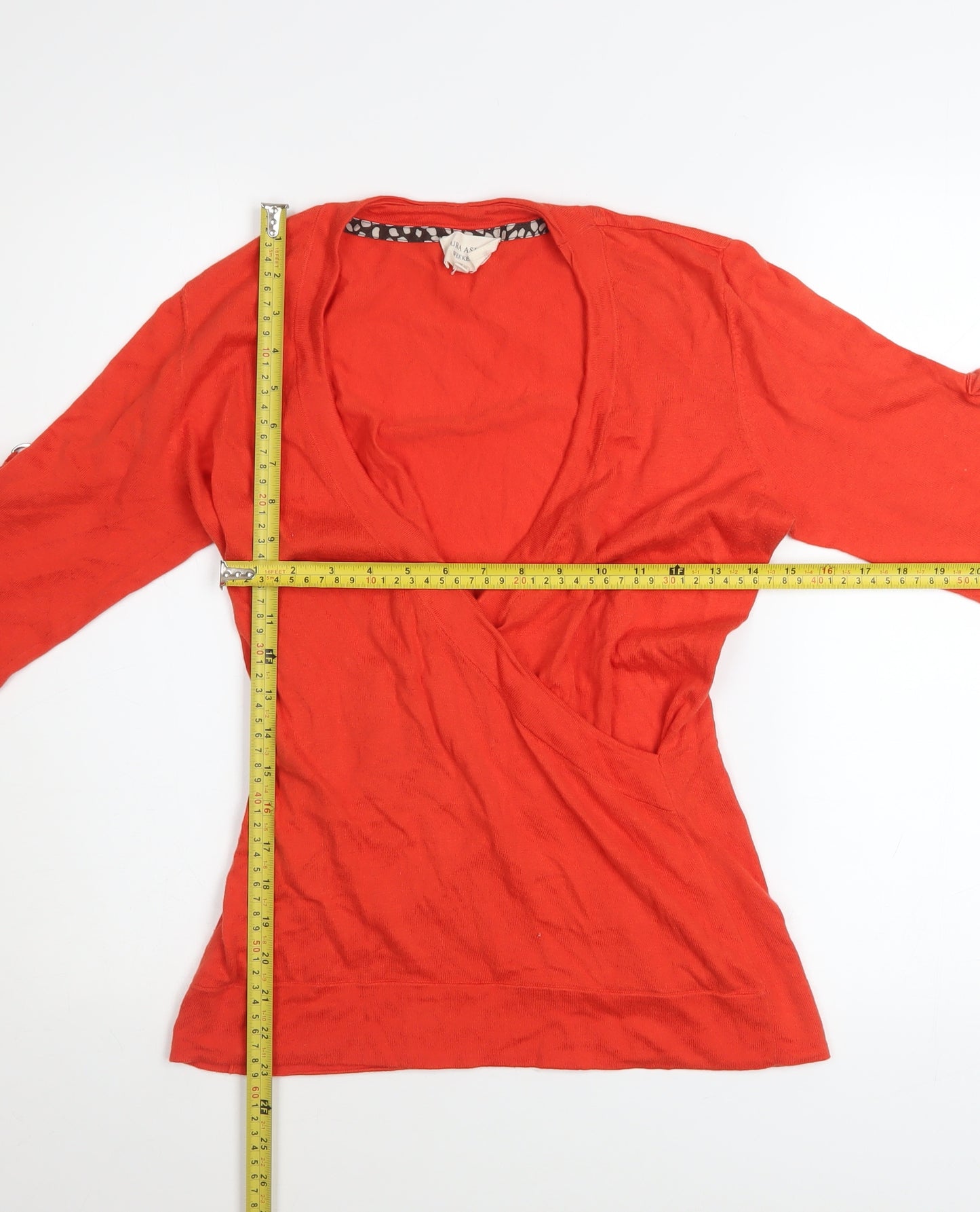 Laura Ashley Women’s Red Wrap Blouse UK 12 Cotton Jersey 3/4 Sleeve