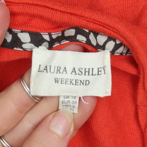 Laura Ashley Women’s Red Wrap Blouse UK 12 Cotton Jersey 3/4 Sleeve
