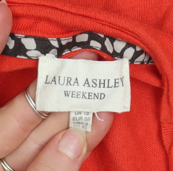Laura Ashley Women’s Red Wrap Blouse UK 12 Cotton Jersey 3/4 Sleeve