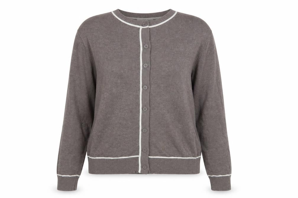 Front view of Marks & Spencer Women Brown, size 12, Crew Neck Button Cardigan