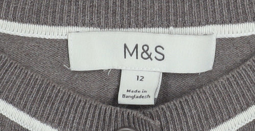 Marks and Spencer Women Brown Size 12 Crew Neck Button Cardigan