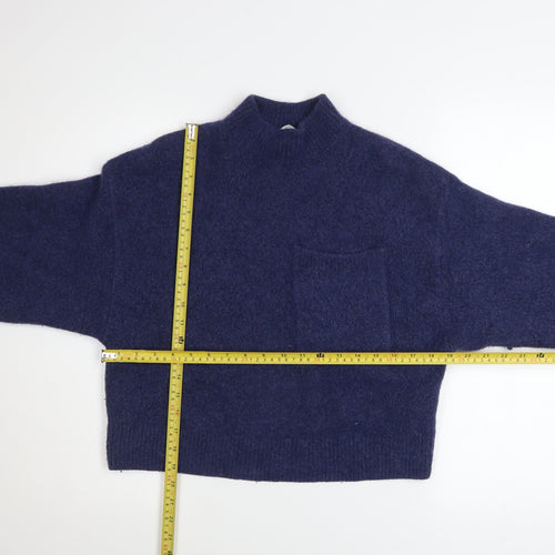 & Other Stories Women's Blue Wool Blend Mock Neck Jumper Size S