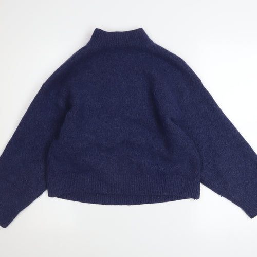 & Other Stories Women's Blue Wool Blend Mock Neck Jumper Size S