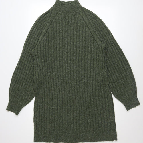 Topshop Women’s Green Knit Jumper Dress UK 12-14 Long Sleeve High Neck