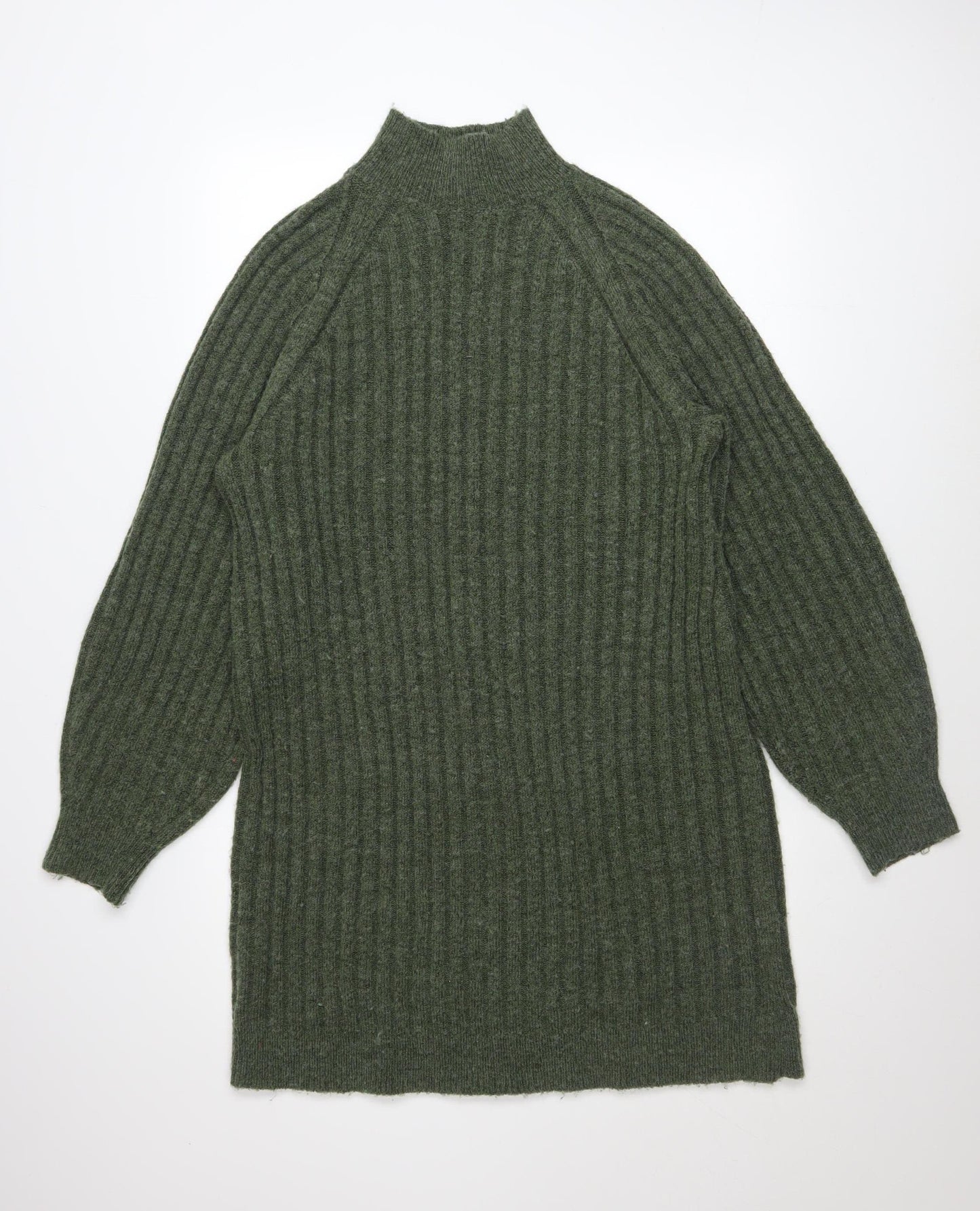 Topshop Women’s Green Knit Jumper Dress UK 12-14 Long Sleeve High Neck