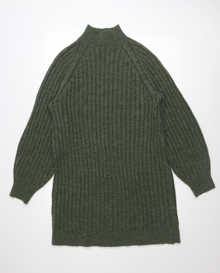 Topshop Women’s Green Knit Jumper Dress UK 12-14 Long Sleeve High Neck