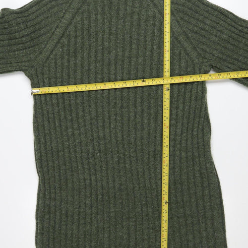 Topshop Women’s Green Knit Jumper Dress UK 12-14 Long Sleeve High Neck
