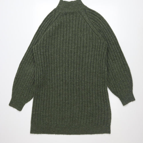 Topshop Women’s Green Knit Jumper Dress UK 12-14 Long Sleeve High Neck