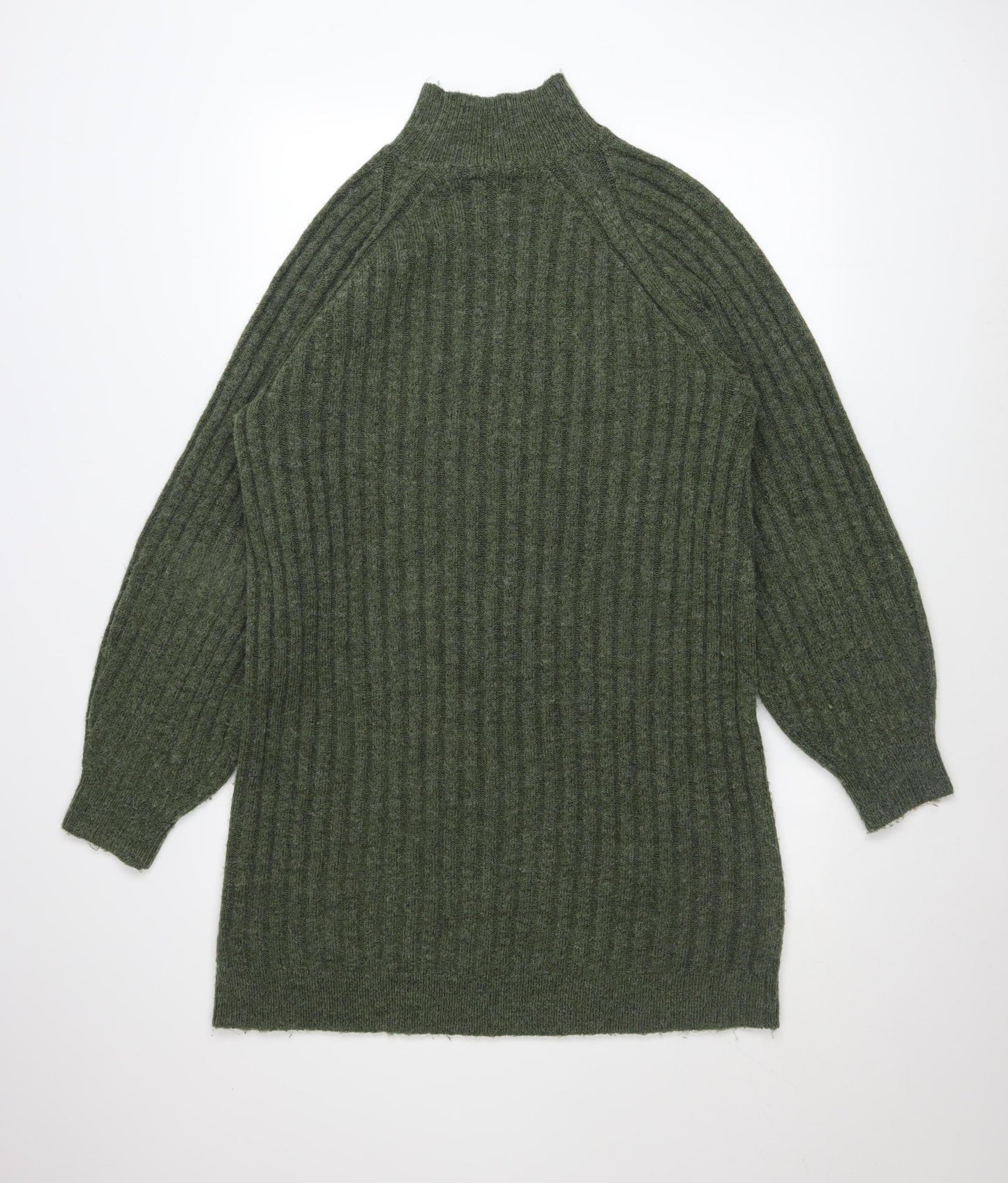Topshop Women’s Green Knit Jumper Dress UK 12-14 Long Sleeve High Neck