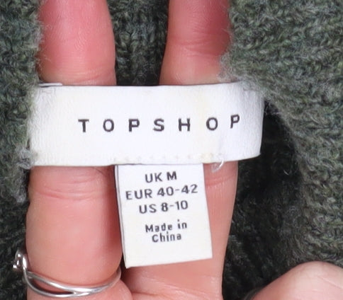 Topshop Women’s Green Knit Jumper Dress UK 12-14 Long Sleeve High Neck