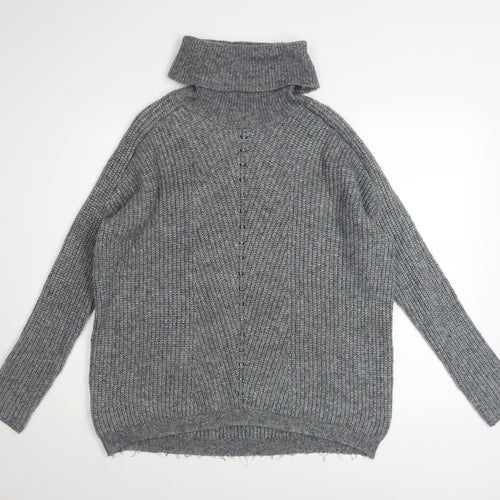 Mango Women’s Grey Roll Neck Chunky Knit Pullover Jumper Size S