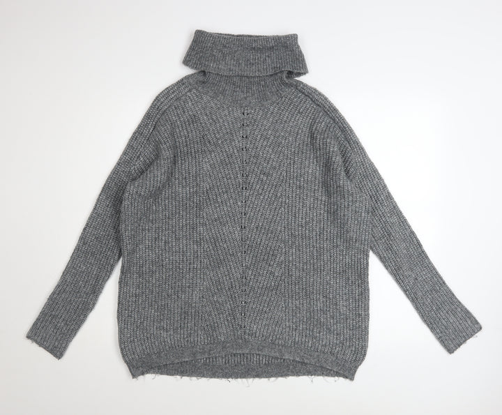 Mango Women’s Grey Roll Neck Chunky Knit Pullover Jumper Size S