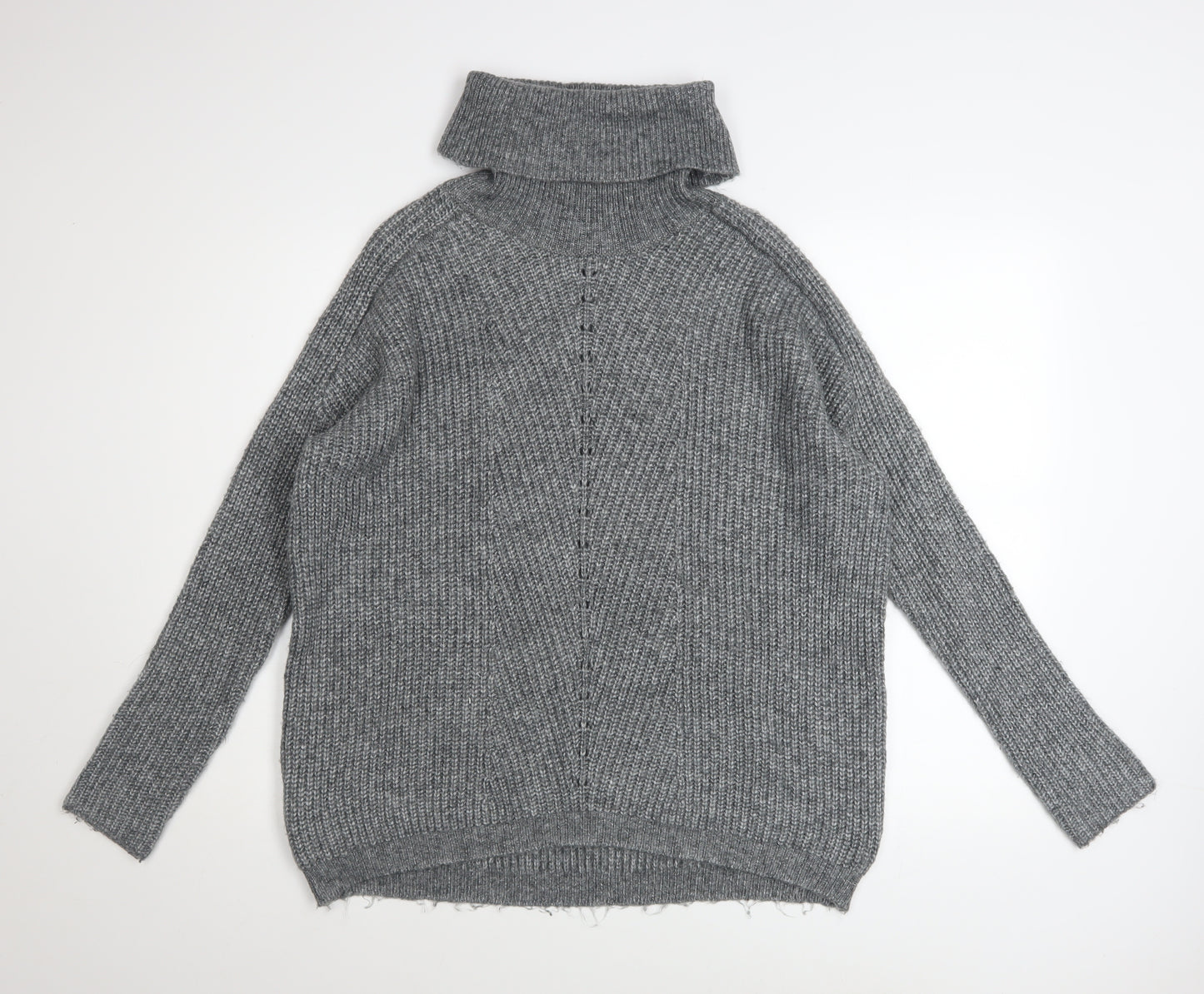 Mango Women’s Grey Roll Neck Chunky Knit Pullover Jumper Size S