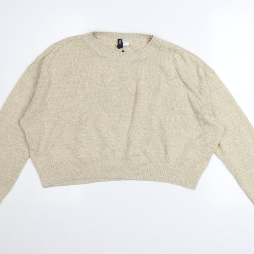 H&M Women Beige Acrylic Crew Neck Pullover Jumper Size M