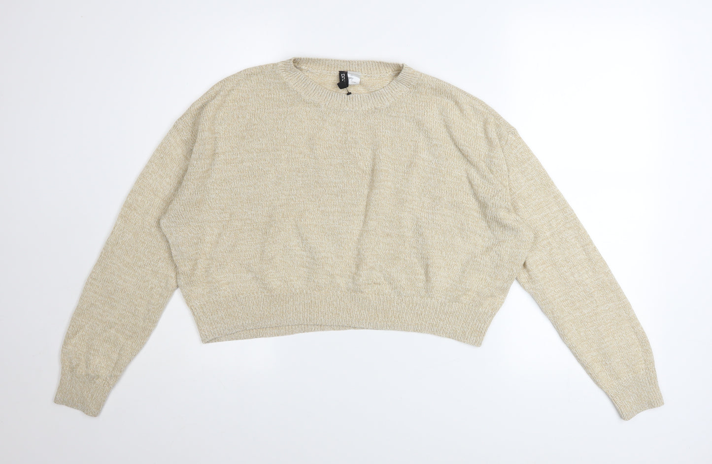 H&M Women Beige Acrylic Crew Neck Pullover Jumper Size M