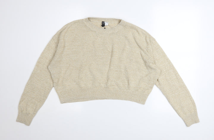 H&M Women Beige Acrylic Crew Neck Pullover Jumper Size M