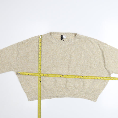 H&M Women Beige Acrylic Crew Neck Pullover Jumper Size M