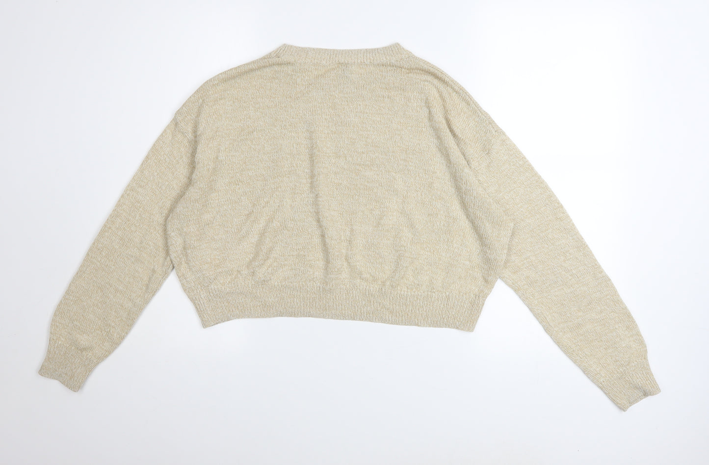H&M Women Beige Acrylic Crew Neck Pullover Jumper Size M