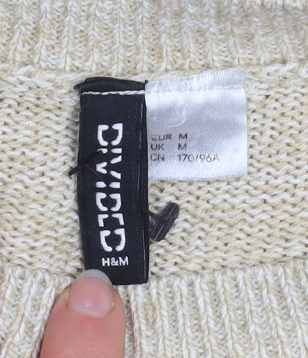 H&M Women Beige Acrylic Crew Neck Pullover Jumper Size M