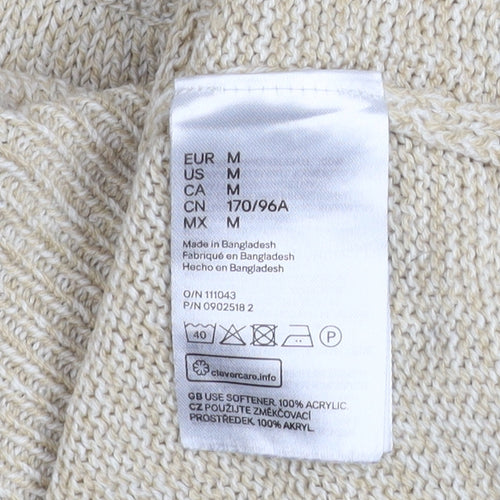H&M Women Beige Acrylic Crew Neck Pullover Jumper Size M