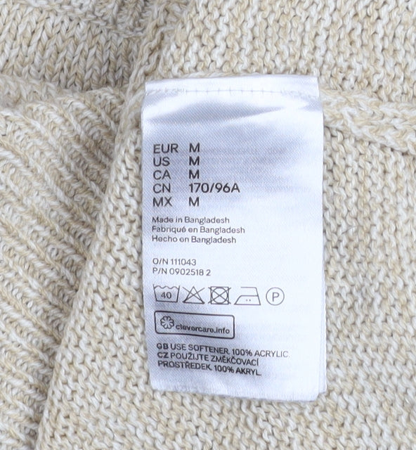 H&M Women Beige Acrylic Crew Neck Pullover Jumper Size M