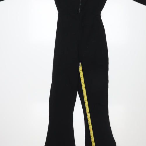 PrettyLittleThing Women’s Black Ribbed Flared Long Sleeve Jumpsuit UK 6