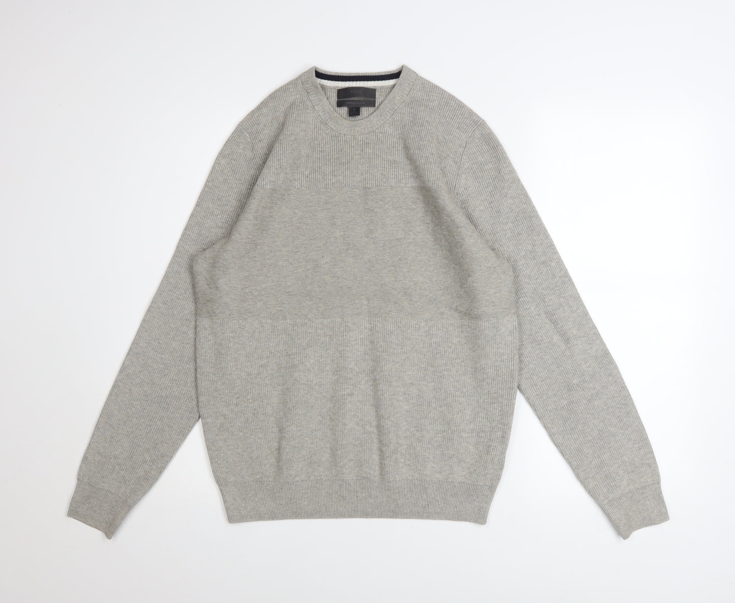 Marks and Spencer Men's Grey Cotton Blend Crew Neck Jumper M