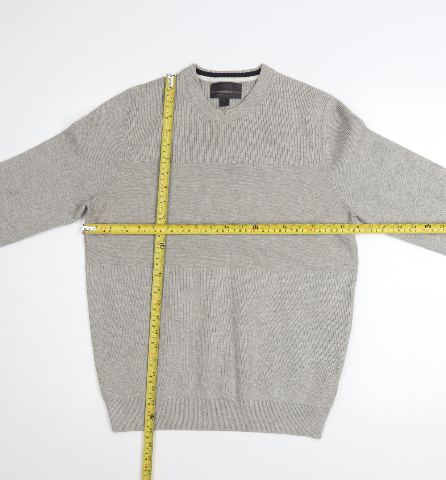 Marks and Spencer Men's Grey Cotton Blend Crew Neck Jumper M