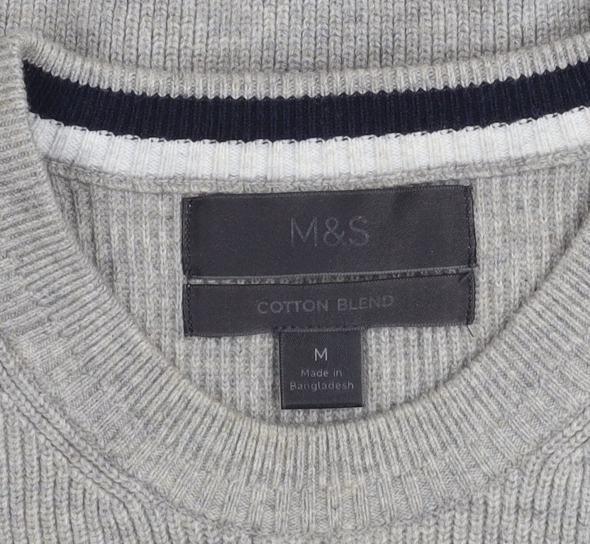 Marks and Spencer Men's Grey Cotton Blend Crew Neck Jumper M