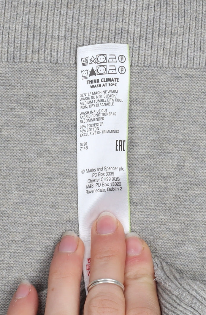 Marks and Spencer Men's Grey Cotton Blend Crew Neck Jumper M