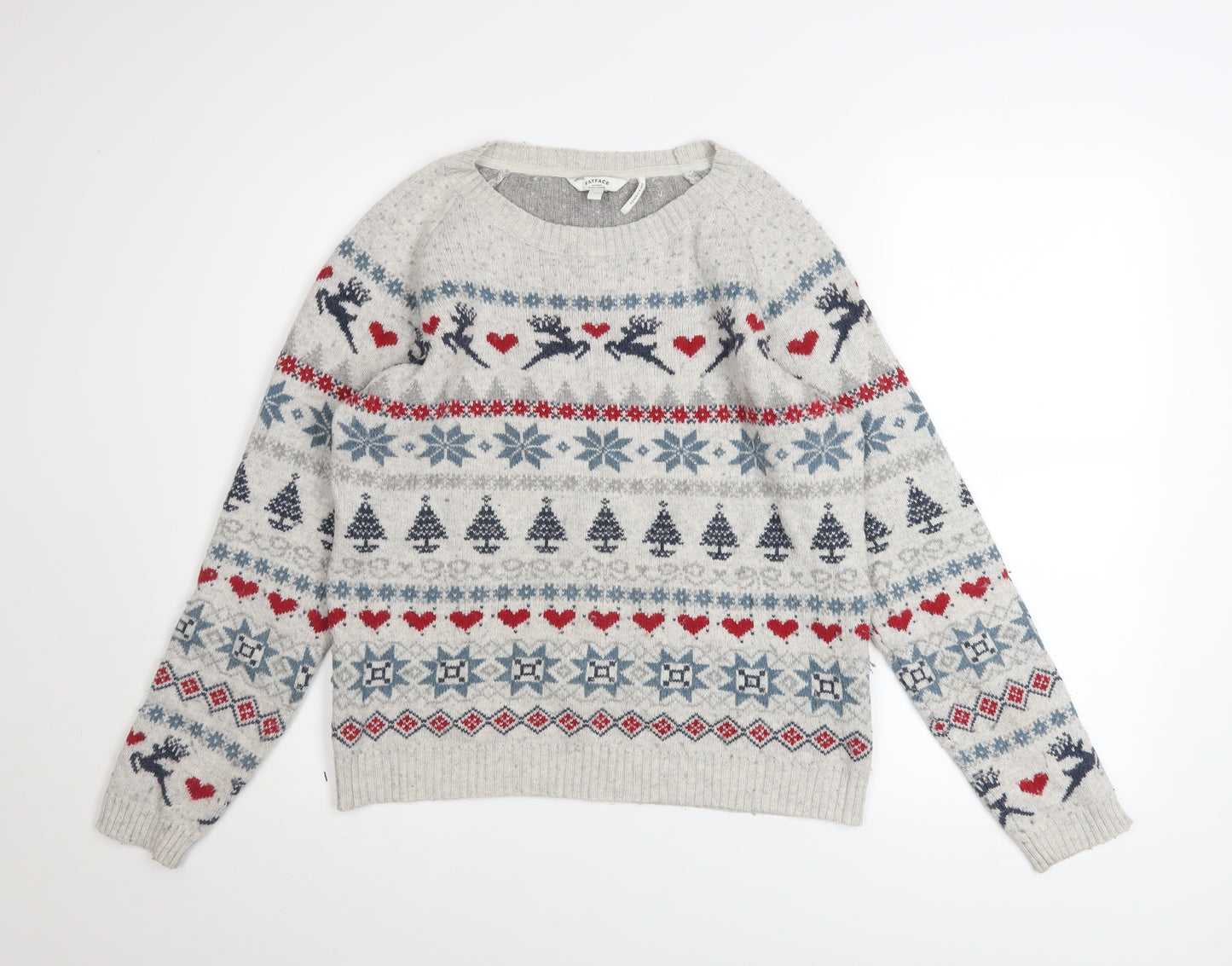 FatFace Women's Grey Fair Isle Christmas Jumper Size 12