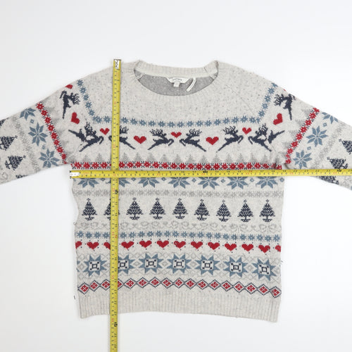 FatFace Women's Grey Fair Isle Christmas Jumper Size 12